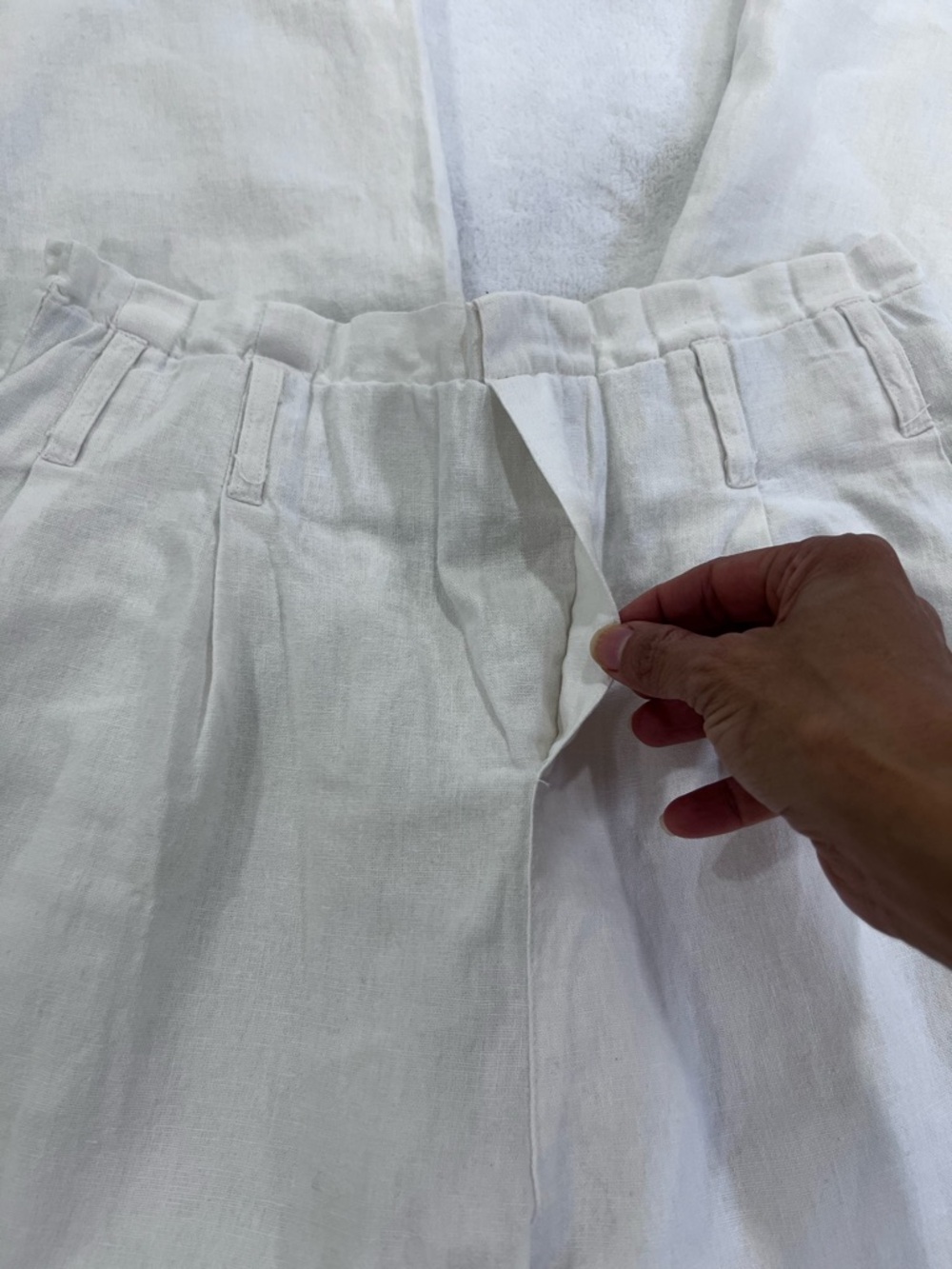 Coffee Bean White Linen Blend Wide Leg Pants Paperbag Waist Size M - Picture 13 of 13